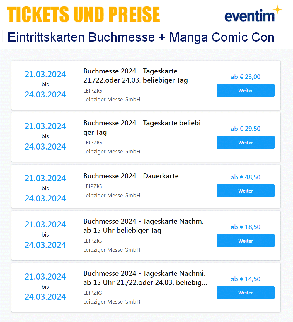 Kombi-Messeticket:: Buchmesse 2024 + Manga Comic Con Tickets (MCC)