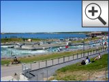 FOTO: Markkleeberger See bei Leipzig - Auenhainer Strand, Strandbad Markkleeberg-Ost und der Wachauer Strand - Kanupark mit Wildwasser Anlage