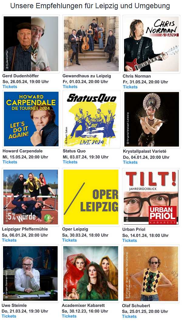 TOP Events in Leipzig - alle Termine plus Ticket Service 