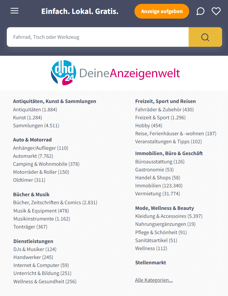 dhd24.com - Jetzt gratis inserieren auf DHD24 Kleinanzeigen-Portal. Verkaufe Altes, finde gebrauchte oder brandneue Artikel in wenigen Klicks