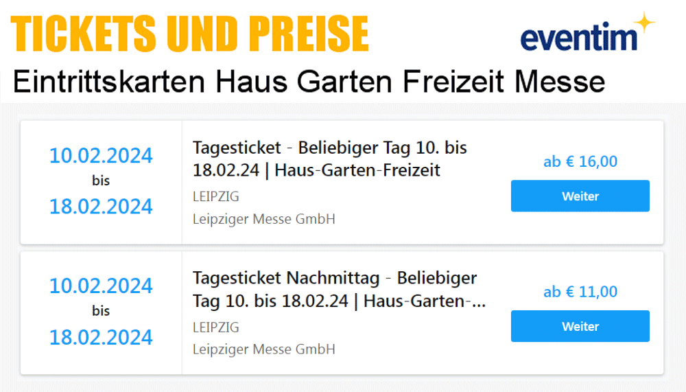 TICKETS-UND-PREISE Haus-Garten-Freizeit-Messe Leipzig: Eintrittskarten