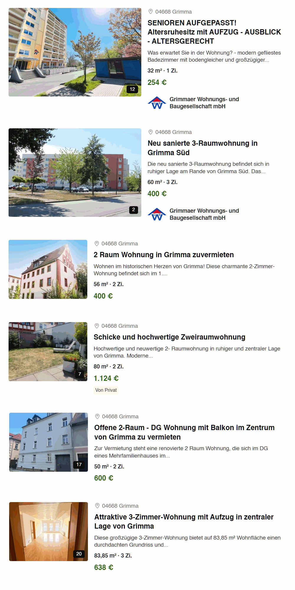 Grimma Mietwohnungen Angebote